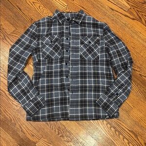 Lost Navy and White Men's Plaid Flannel Shirt, Size Small